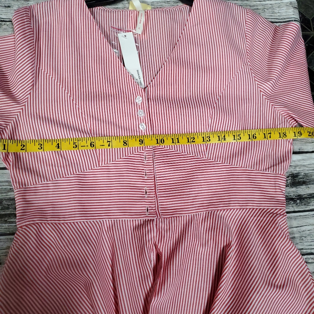 New red white pinstriped ruffle high low top Large - Picture 9 of 13